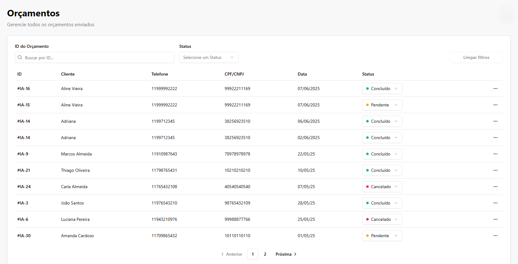 Gestão de Orçamentos